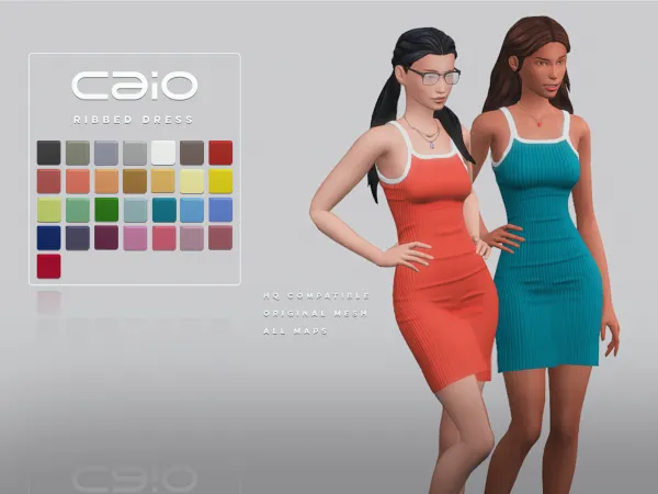 Mix Ribbed Dress by caio-cc - The Sims 4 Custom Content