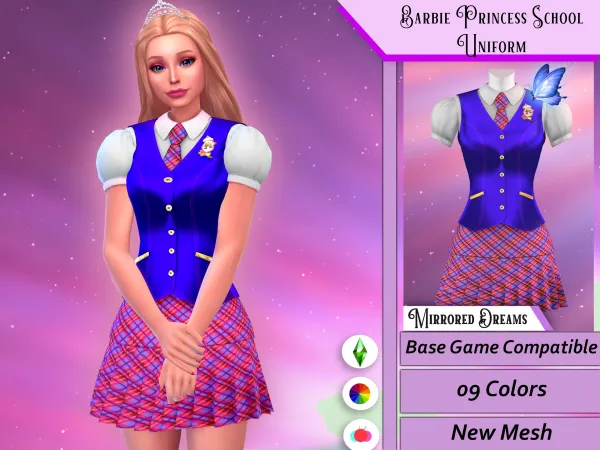 Alpha Barbie Princess School Uniform (NOW FREE) by mirroreddreamscc - The Sims 4 Custom Content