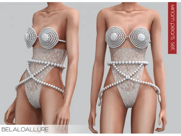 Alpha Belaloallure Miriam pearls set bra & belt - The Sims 4 custom content