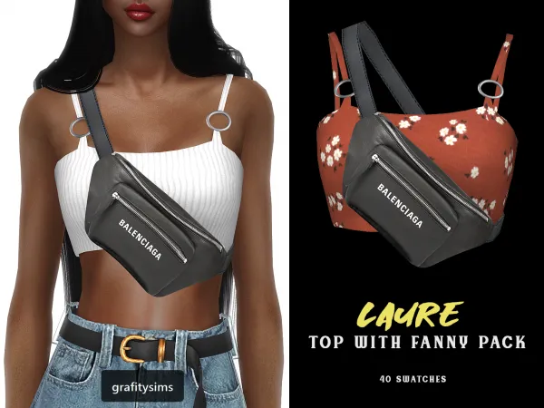 Alpha Laure Top with Fanny Pack by grafity-cc - The Sims 4 Custom Content