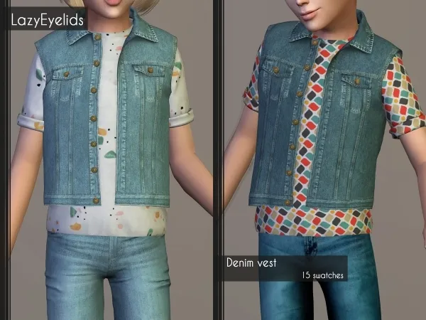 Alpha Denim vest by lazyeyelids - The Sims 4 Custom Content