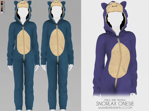 Alpha SNORLAX ONESIE MALE AND FEMALE by redheadsims - The Sims 4 Custom Content