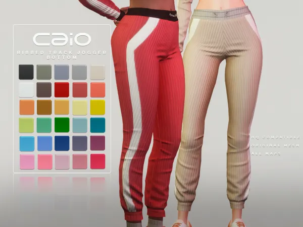 Maxis Match Ribbed Track Jogger Bottom by caio-cc - The Sims 4 Custom Content