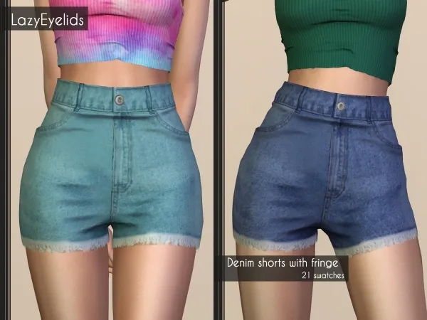 Alpha Denim shorts with fringe by lazyeyelids - The Sims 4 custom content