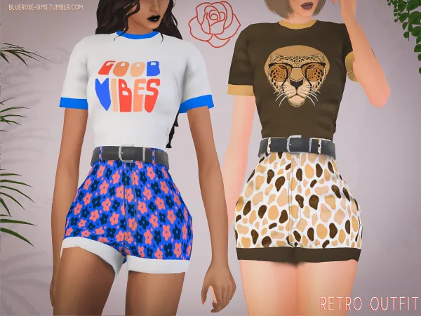 Mix Retro Outfit BRsims by bluerose-sims - The Sims 4 Custom Content