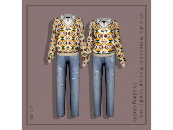 [RIMINGS] White shirt & GUCCI Knit & Vintage Straight Jeans Matching Oufits by RIMINGS