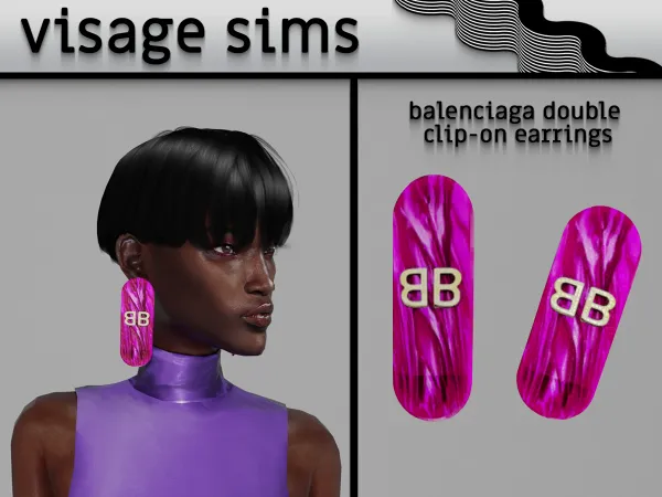 Alpha balenciaga double clip on earrings by v1s4g3 - The Sims 4 custom content