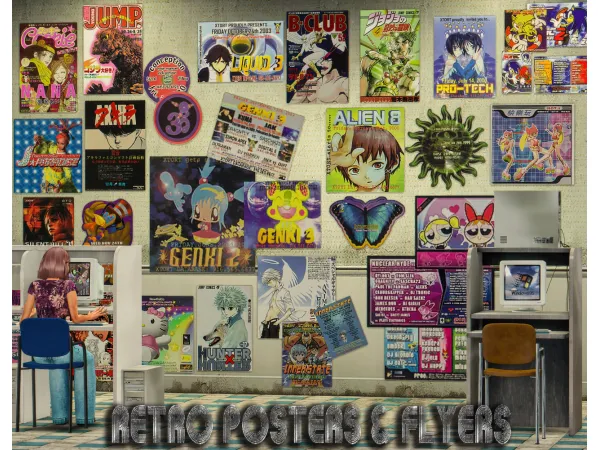 Mix RETRO POSTERS AND FLYERS by simsfinds - The Sims 4 Custom Content