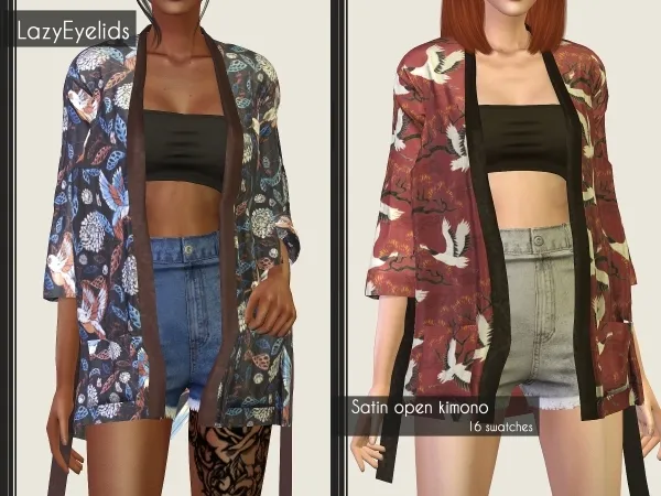 Alpha Satin open kimono by lazyeyelids - The Sims 4 Custom Content