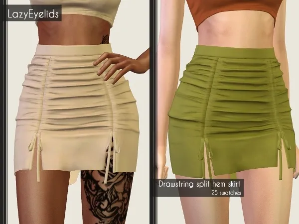 Alpha Drawstring split hem skirt by lazyeyelids - The Sims 4 Custom Content