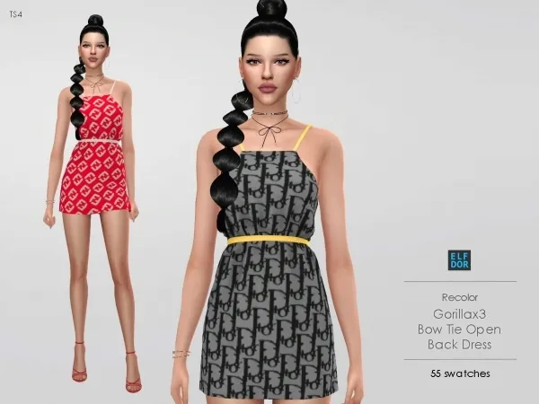 Alpha Gorillax3 Bow Tie Open Back Dress RC by elfdor - The Sims 4 custom content