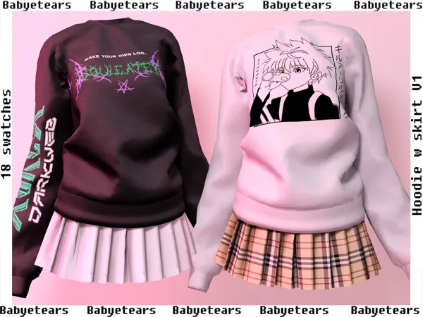 Alpha hoodie with skirt v1 by babyetears - The Sims 4 Custom Content