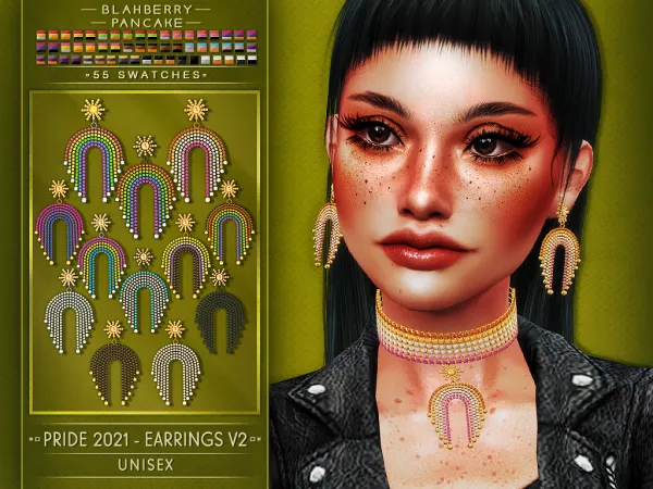 Alpha Blahberry Pancake PRIDE 2021 EARRINGS V2 U by blahberry-pancake - The Sims 4 Custom Content