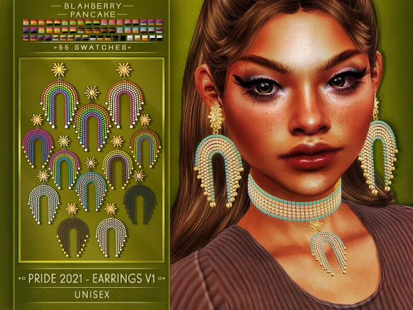 Alpha Blahberry Pancake PRIDE 2021 EARRINGS V1 U by blahberry-pancake - The Sims 4 Custom Content