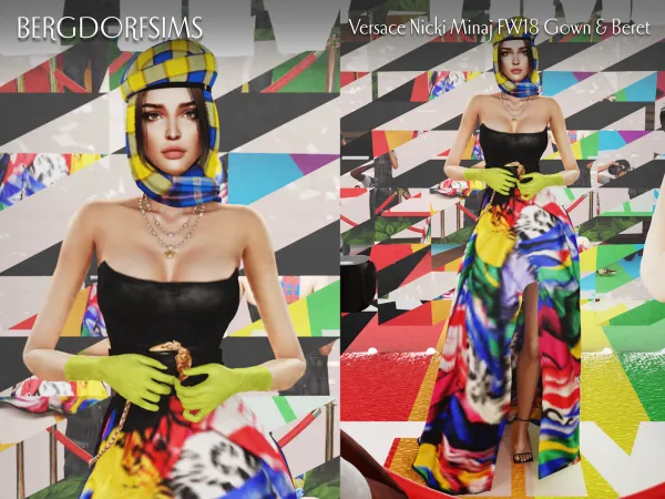 Alpha Versace Nicki Minaj FW18 Gown Beret by bergdorfsims - The Sims 4 Custom Content