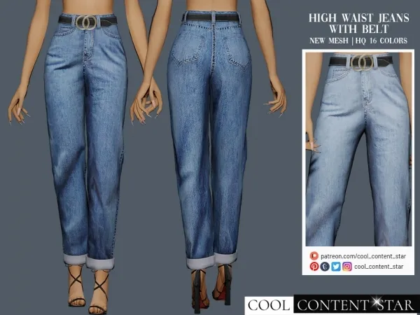 High Waist Jeans With Belt in 16 colors
