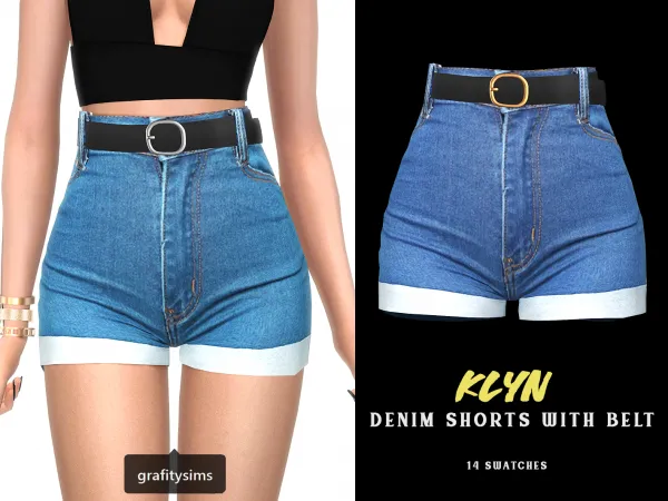 Alpha Klyn Denim Shorts with Belt by grafity-cc - The Sims 4 Custom Content