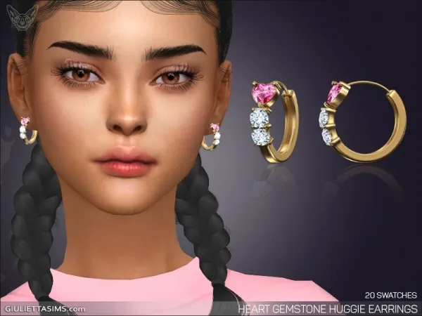 Alpha Heart Gemstone Huggie Earrings by giuliettasims - The Sims 4 Custom Content