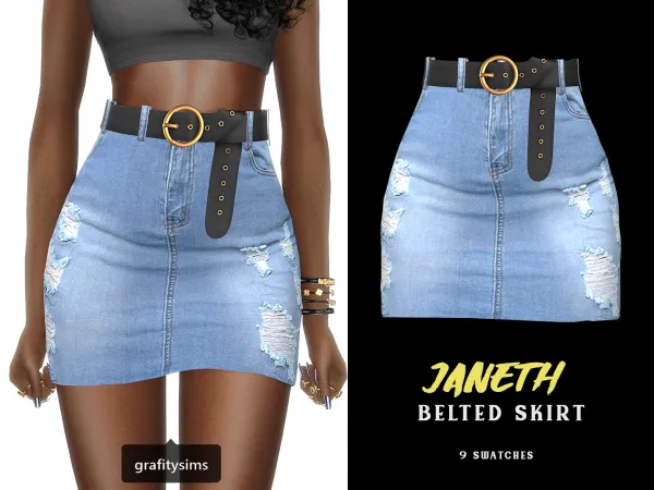 Alpha Janeth Belted Denim Skirt - The Sims 4 Custom Content