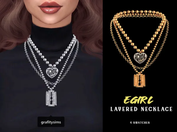 Alpha Egirl Layered Necklace - The Sims 4 Custom Content