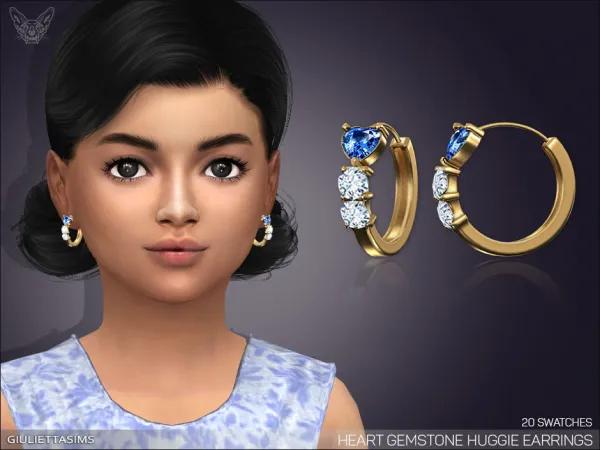 Mix Heart Gemstone Huggie Earrings For Kids by giuliettasims - The Sims 4 Custom Content