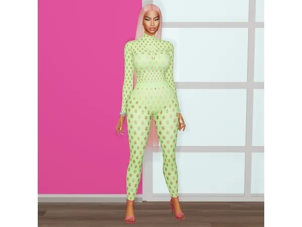 Mix NICKI MINAJ Maisie Wilen Perforated Turtleneck and Leggings with underwears accessory by quen2n - The Sims 4 Custom Content
