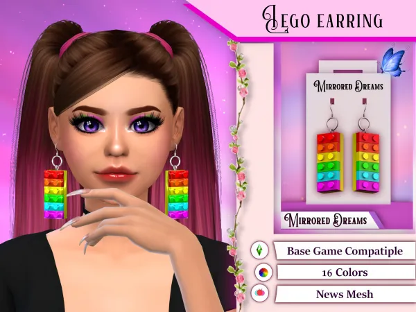 Alpha LEGO EARRING by mirroreddreamscc - The Sims 4 Custom Content