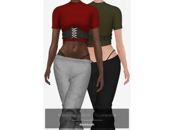 Alpha Corset Belted Tshirt Show Off Trackpants by BackTrack - The Sims 4 Custom Content