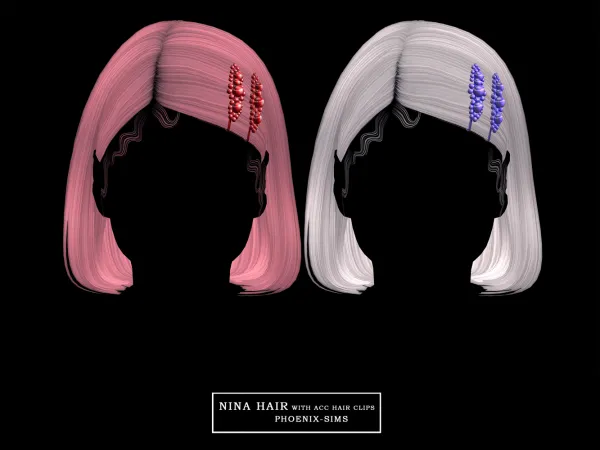 Alpha Nina Hair with ACC Hair Clips by phoenixsims4 - The Sims 4 Custom Content