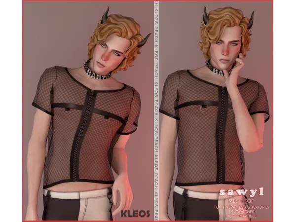 Alpha Peach Reward Sawyl Mesh Top by Kleos Sims - The Sims 4 Custom Content