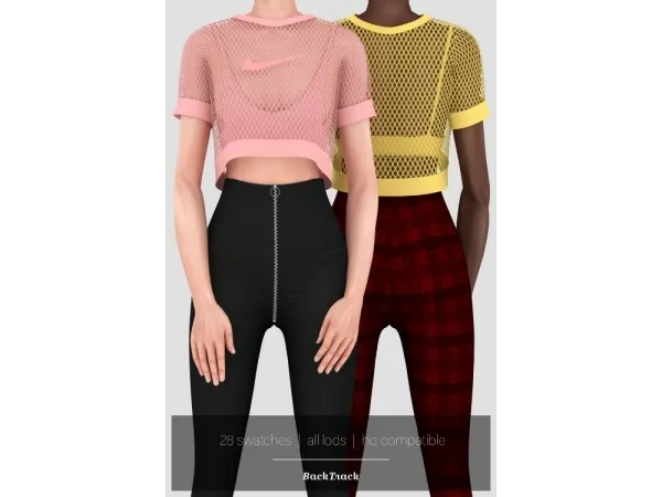 Alpha Susy Mesh Crop Top Skinny Zipper Pants by BackTrack - The Sims 4 Custom Content