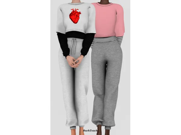 Alpha Layered Crop Tshirt Dany Sweat Pants by BackTrack - The Sims 4 Custom Content