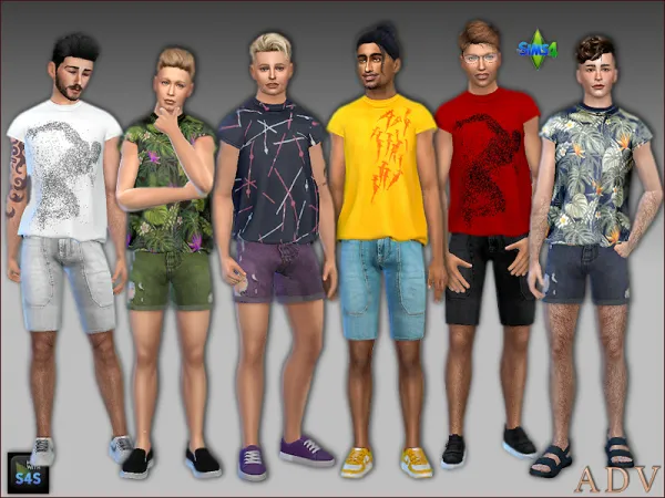 Mix JEANS SHORTS AND T SHIRTS FOR MALE ADULTS by simsfinds - The Sims 4 Custom Content