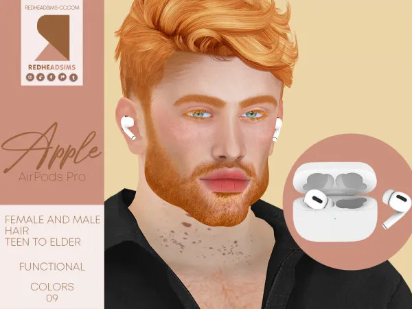 Alpha APPLE AIR PODS PRO by redheadsims - The Sims 4 custom content