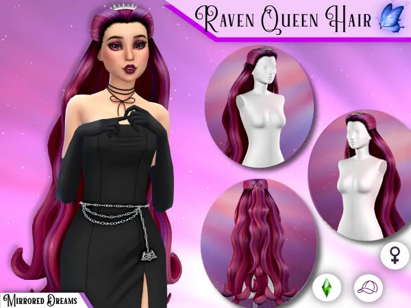 Maxis Match Raven Queen Hair (NOW FREE) HAPPY HALLOWEEN by mirroreddreamscc - The Sims 4 Custom Content