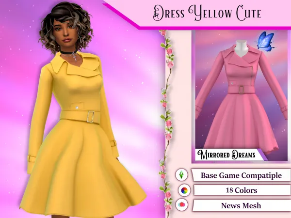Alpha Dress Yellow Cute by mirroreddreamscc - The Sims 4 Custom Content