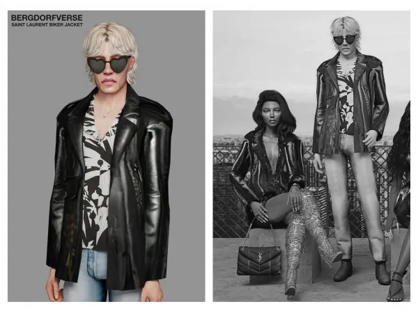 Alpha Saint Laurent Men's Biker Jacket by bergdorfsims - The Sims 4 Custom Content