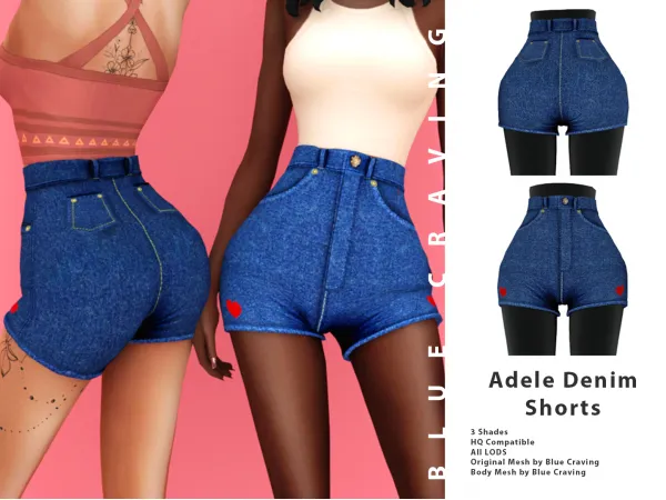 Alpha Adele Denim Shorts by bluecraving - The Sims 4 Custom Content