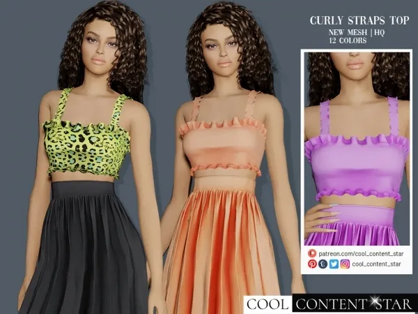 Alpha Curly Straps Top by cool_content_star - The Sims 4 Custom Content