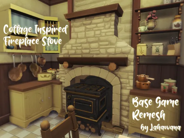 Maxis Match Cottage Inspired Fireplace Stove by simsfinds - The Sims 4 Custom Content