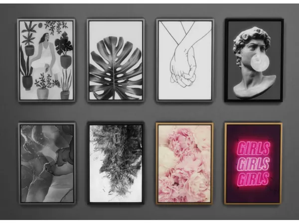 Alpha Framed Prints Collection Part 04 FloralNeon by simsfinds - The Sims 4 Custom Content