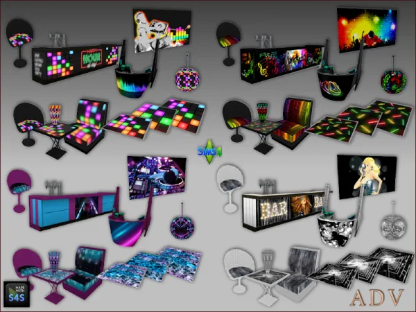 Maxis Match NIGHT CLUB FURNISHING SETS by simsfinds - The Sims 4 Custom Content