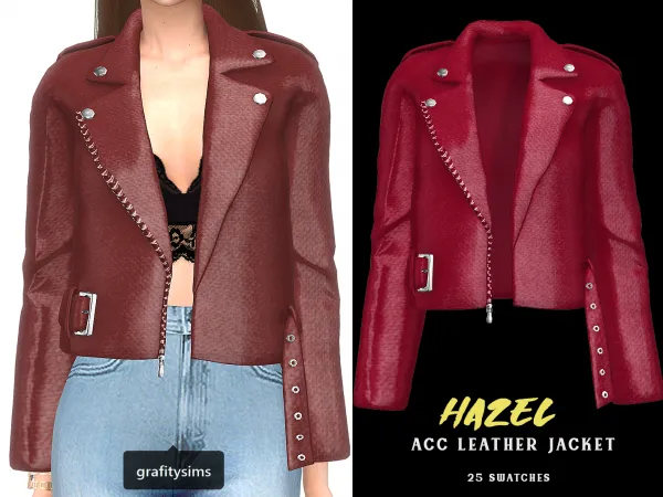 Alpha Hazel ACC Leather Jacket by grafity-cc - The Sims 4 custom content