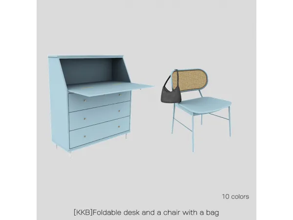 Alpha [KKB] Foldable desk and a chair with a bag by simsfinds - The Sims 4 Custom Content