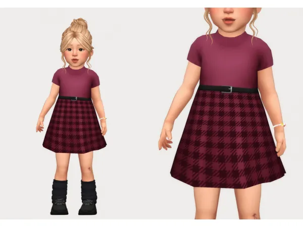 Maxis Match gingham belt dress by simsfinds - The Sims 4 Custom Content