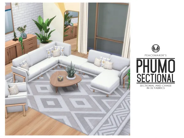Maxis Match Phumo Seating Sectional Sofa and Chaise by Peacemaker_ic - The Sims 4 Custom Content