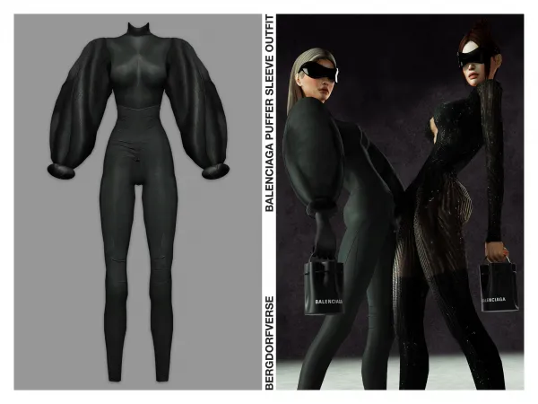 Alpha Balenciaga Puffer Sleeve Outfit - The Sims 4 Custom Content