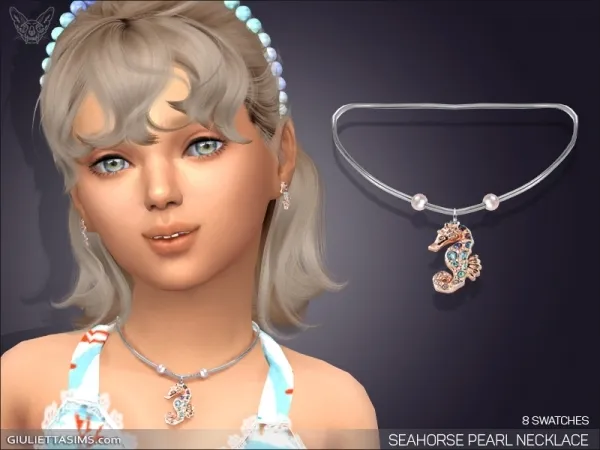 Alpha Seahorse Pearl Necklace For Kids by giuliettasims - The Sims 4 Custom Content