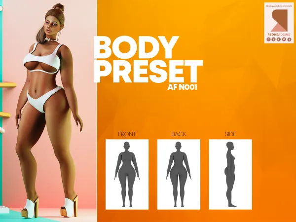 Alpha AF BODY PRESET N001 by redheadsims - The Sims 4 Custom Content