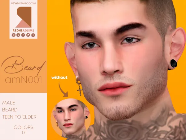 Alpha AM BEARD N001 by redheadsims - The Sims 4 custom content